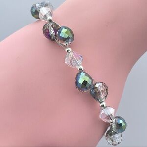 Beautiful Handmade Faceted Crystal Bead Bracelet Silver Tone Toggle Clasp